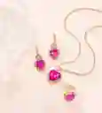 Collar Aretes Y Anillo Forma Corazón Color Fucsia En Caja