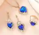 Collar Aretes Y Anillo Forma Corazón Color Azul En Caja