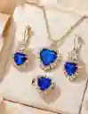 Collar Aretes Y Anillo Forma Corazón Color Azul En Caja