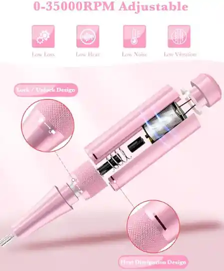 Pulidor Torno Profesional De Uñas Inalámbrico M50 35.000rpm