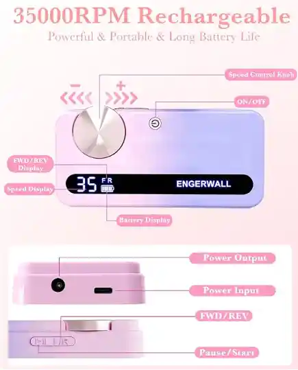 Pulidor Torno Profesional De Uñas Inalámbrico M50 35.000rpm