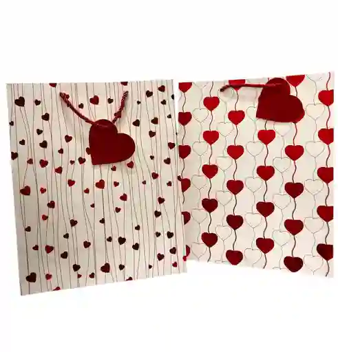 Bolsa De Regalo Corazones Fina Lisa Holográfica Talla L