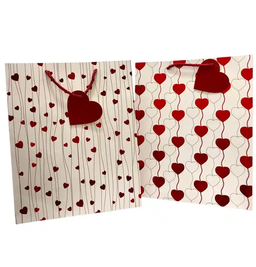Bolsa De Regalo Corazones Fina Lisa Holográfica Talla L