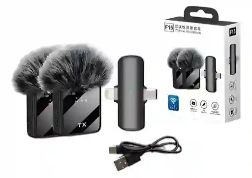 Micrófono Inalámbrico Solapa Profesional, Tipo C, Ios F15-2 - Negro