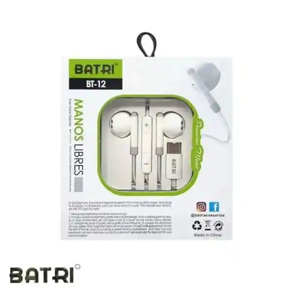 Audifonos Alambricos Tipo C Batri Bt-12 Blanco