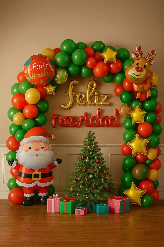 Kit Decoración 75 Piezas “feliz Navidad” Con Globos Rojos, Verdes Y Dorados