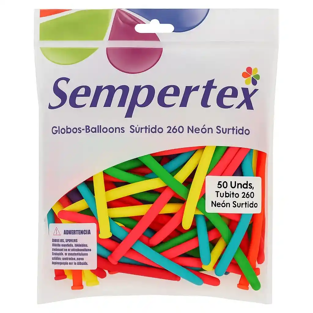 Globo Milfigura, Globo Tubito, Color Neón Surtido X50 Unidades Sempertex