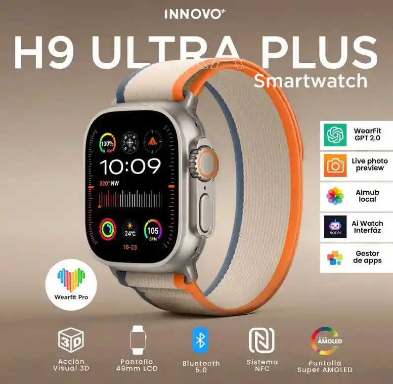 Smartwatch H9 Ultra Plus 49mm + 7 Correas | Nfc, Amoled, Bluetooth 5.0 Agregar A Favoritos $ 265.900