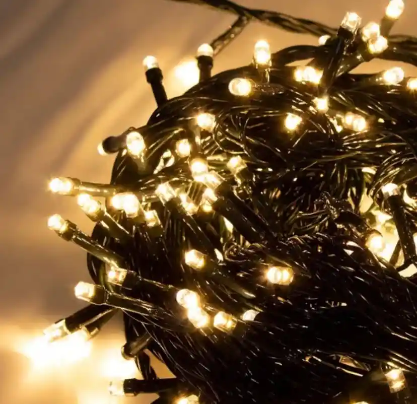 Extensión Lineal De Luces Led Para Decoración Navideña X 100 Bombillos Colorcalido O Amarillo Para Navidad Cable Verde