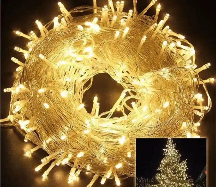 Extensión Lineal De Luces Led Para Decoración Navideña X 200 Bombillos Color Calido O Amarillo Para Navidad Cable Blanco