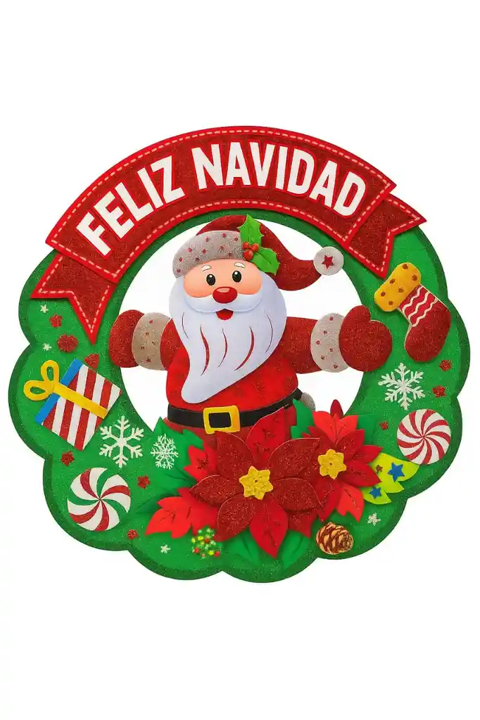 Corona Navideña “feliz Navidad” Con Papá Noel