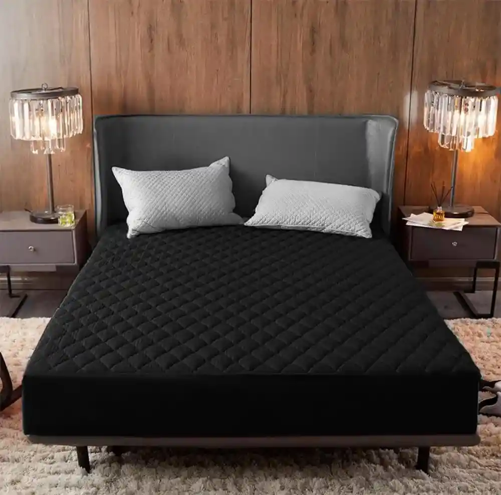 Forro Protector Colchón Acolchado Cama Doble Anti Ácaros 140x190 Negro
