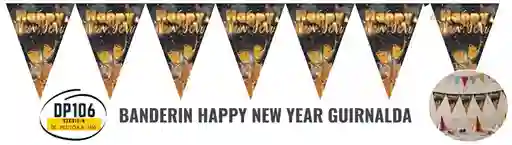 Banderin Guirnalda Happy New Year Decoracion Navidad Dorado Y Negro