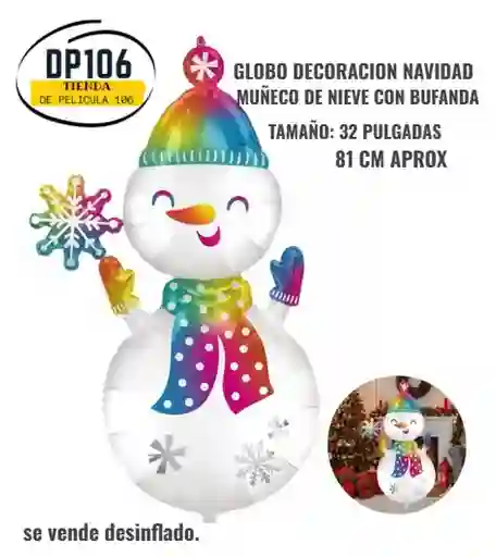 Globo Muñeco De Nieve Arcoiris Con Bufanda (81 Cm / 32 Pulgadas) Decoracion Navidad