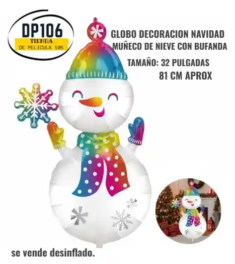 Globo Muñeco De Nieve Arcoiris Con Bufanda (81 Cm / 32 Pulgadas) Decoracion Navidad