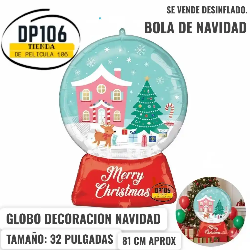 Globo Bola De Nieve Navideña (81 Cm / 32 Pulgadas) Decoracion Navidad