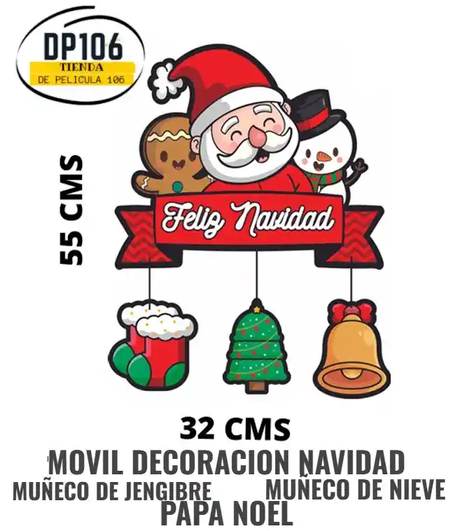Movil Decoracion Navidad Papa Noel, Jengibre Y Nieve Colgante