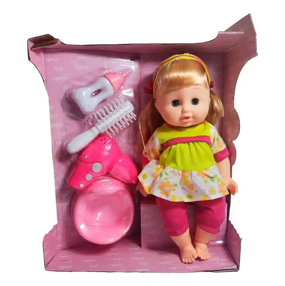 Muñeca Bebe Realista Peine Tetero Secador De Juguete Niñas