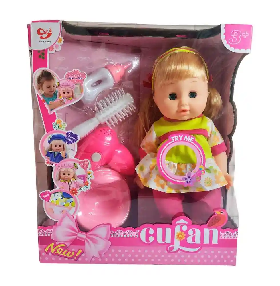 Muñeca Bebe Realista Peine Tetero Secador De Juguete Niñas