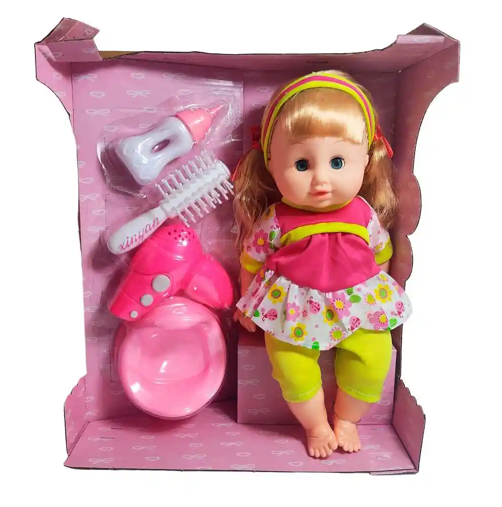 Muñeca Bebe Realista Peine Tetero Secador De Juguete Niñas