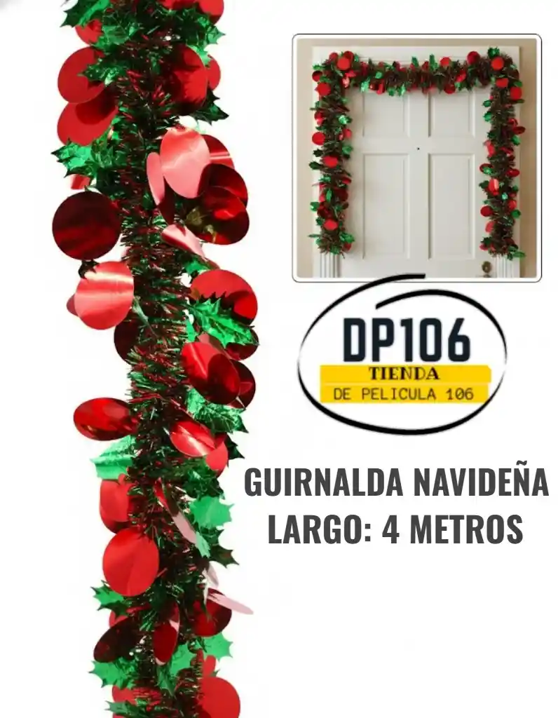 Guirnalda Navideña Brillante (4 Metros) Decoracion Navidad Rojo Y Verde