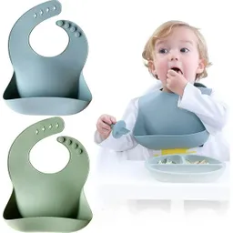 Babero Para Bebe En Silicona Con Bolsillo Para Recojer Alimentos