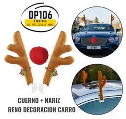 Decoracion Navidad Reno Para Carro (cuernos + Nariz Roja) | Adorno Navideño Para Auto