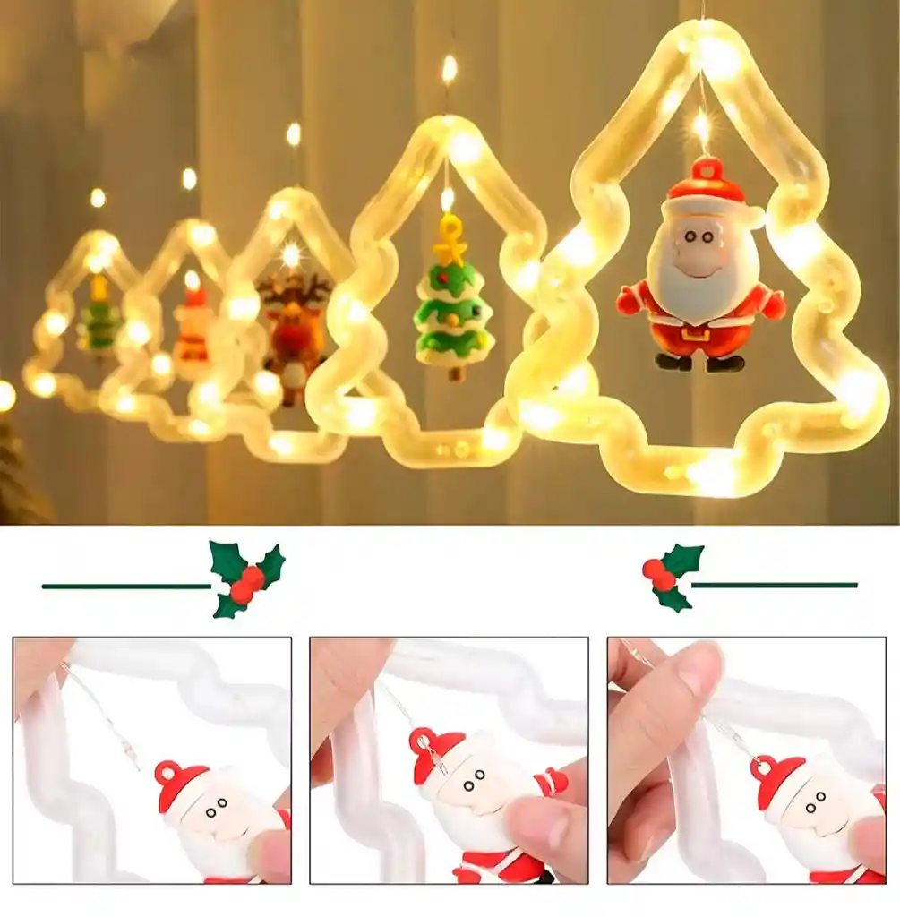 Cortina De Navidad Luz Led Blancas Luces Árboles De Navidad 3m X 0.7m Decoración Navideña