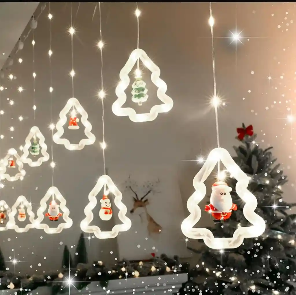 Cortina De Navidad Luz Led Blancas Luces Árboles De Navidad 3m X 0.7m Decoración Navideña