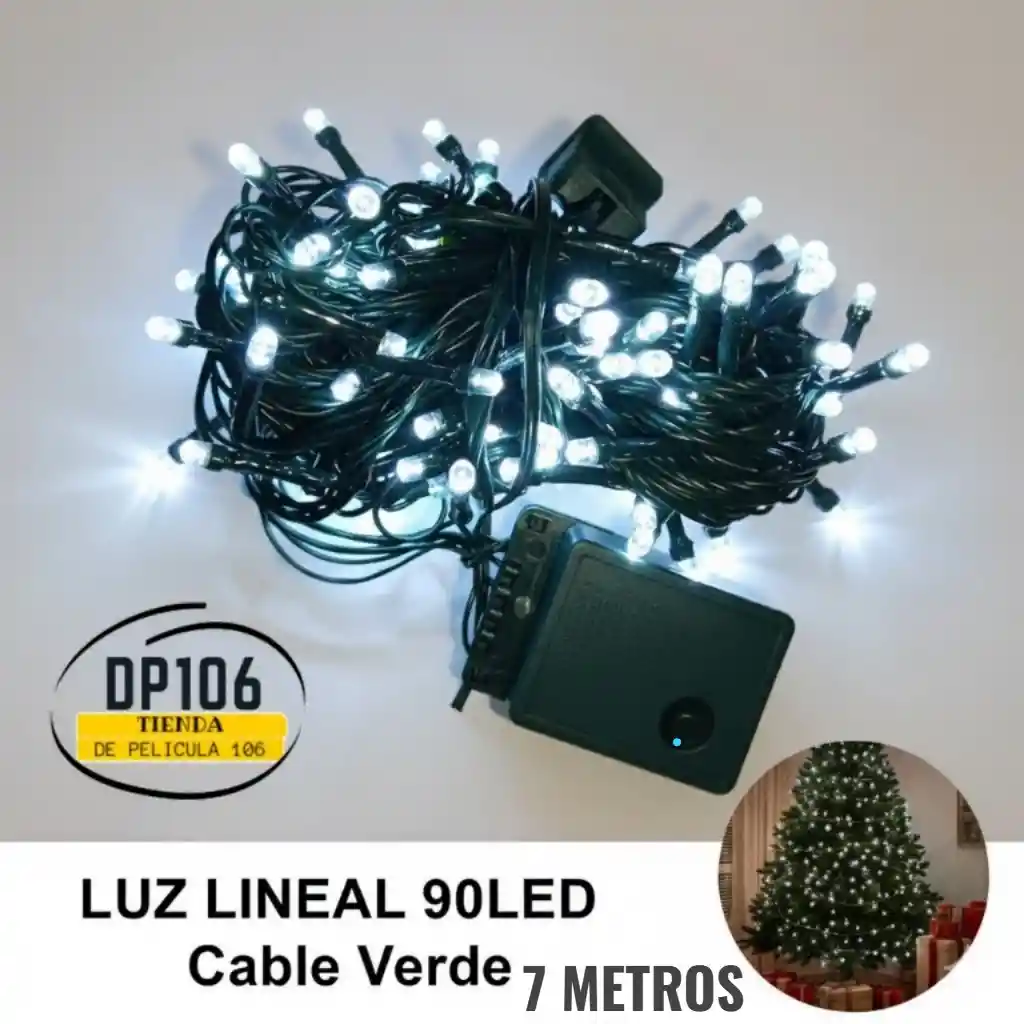 Luces De Navidad Blanca 90 Led Cable Verde 7 Metros