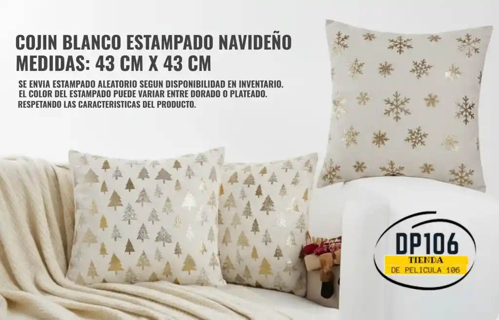 Funda Cojin Color Blanco Diseño Navidad