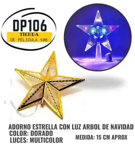 Estrella Dorada Con Luz Multicolor Punta Arbol Decoracion Navidad Adorno