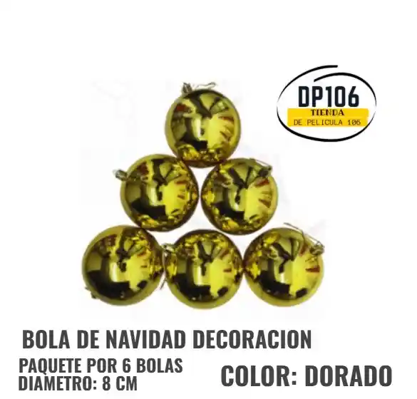 Bolas / Esferas Doradas Brillante 8 Cm Decoracion Navidad