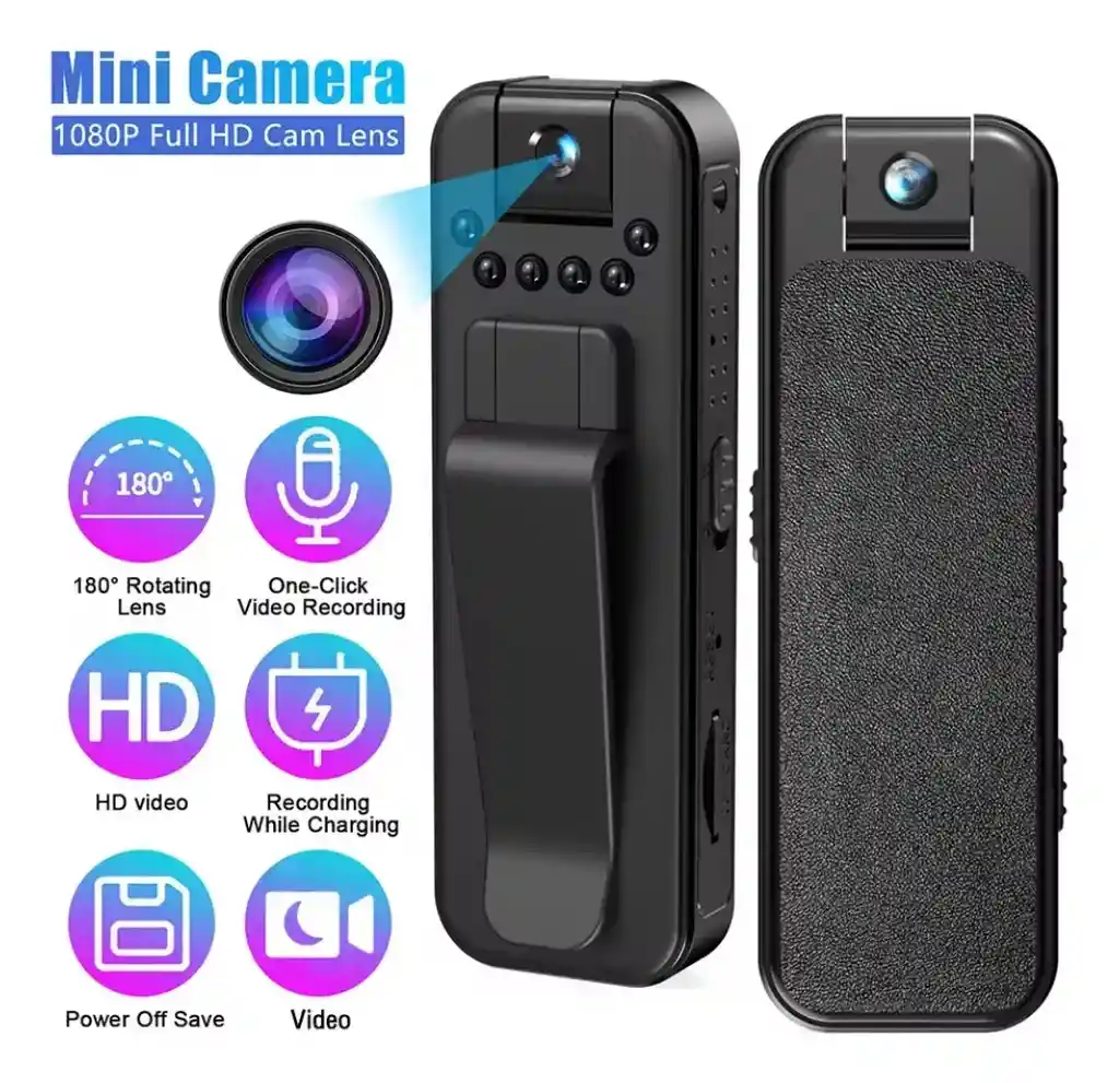 Cámara Corporal Wifi 1080p Full Hd Body Cam Giratoria 180 L7 Negro