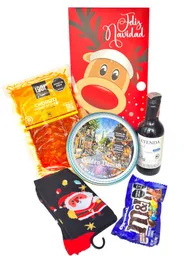 Ancheta Espiritu Navideño Con Galletas Carnes Frias Y Vino - Regalo De Navidad - Ancheta Regalo Familiar O Empresarial
