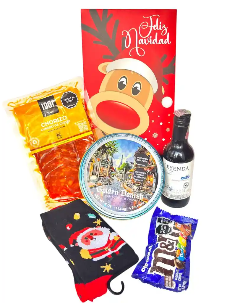 Ancheta Espiritu Navideño Con Galletas Carnes Frias Y Vino - Regalo De Navidad - Ancheta Regalo Familiar O Empresarial