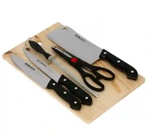 Set De Cuchillos + Tabla Tijera Y Afilador