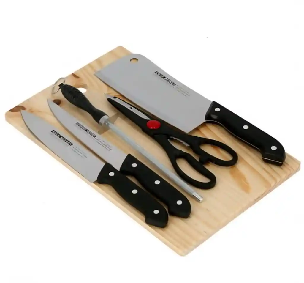 Set De Cuchillos + Tabla Tijera Y Afilador