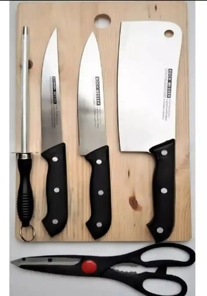 Set De Cuchillos + Tabla Tijera Y Afilador