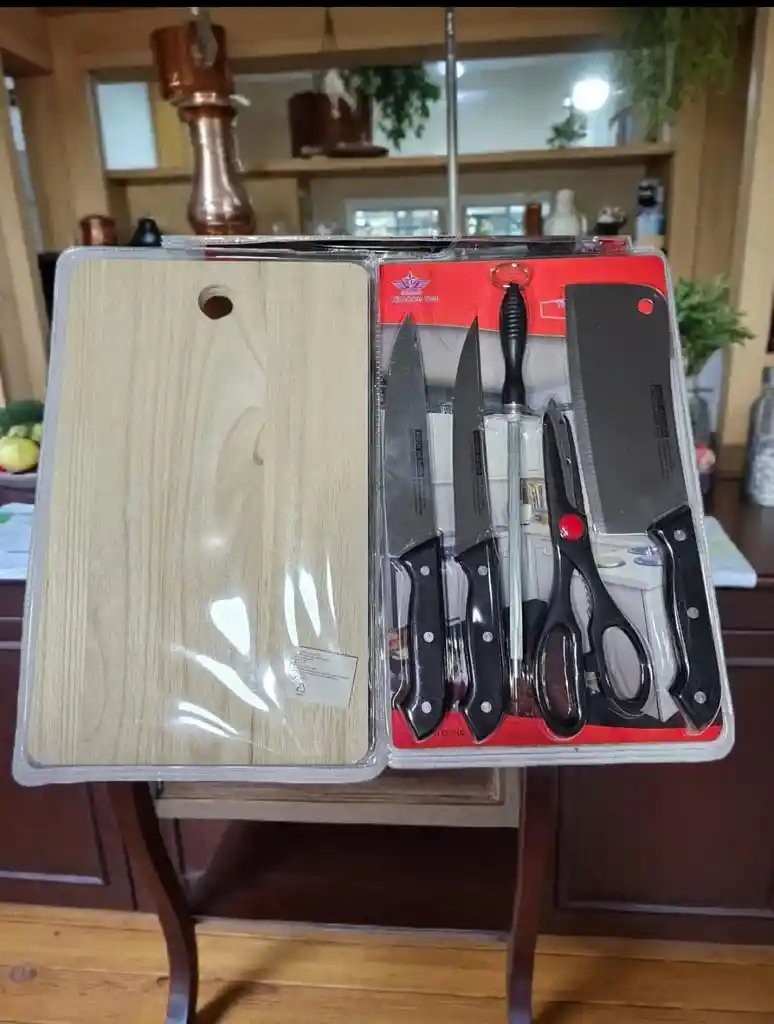 Set De Cuchillos + Tabla Tijera Y Afilador