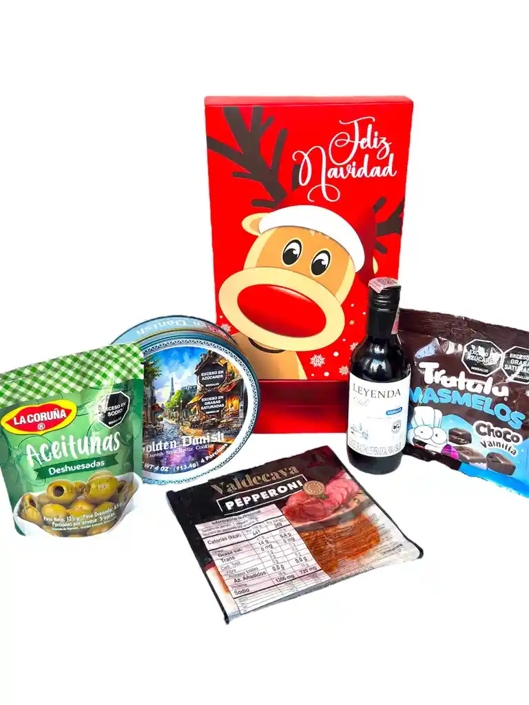 Ancheta Dulce Navidad Con Vino, Galletas Y Peperoni - Regalo De Navidad - Ancheta Regalo Familiar O Empresarial