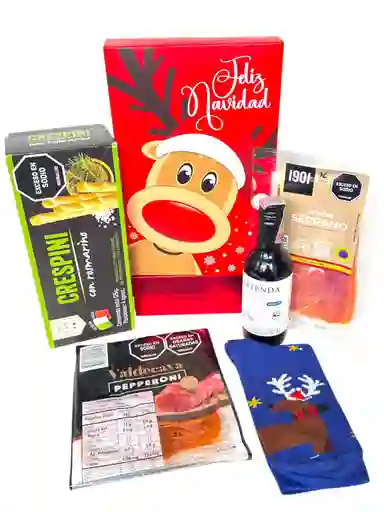 Ancheta Magica Navidad Con Vino, Carnes Frias Y Calcetines Divertidos De Navidad - Regalo De Navidad - Ancheta Regalo Familiar O Empresarial