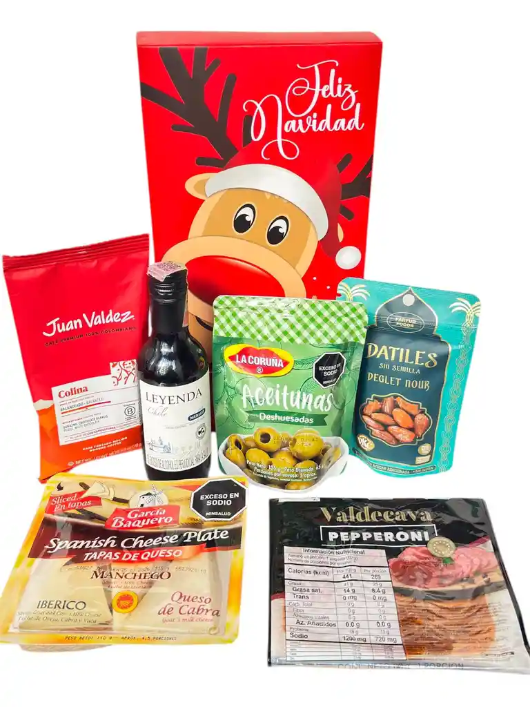 Ancheta Lujo Y Tradicion Con Tapas De Queso, Datiles Y Vino - Regalo De Navidad - Ancheta Regalo Familiar O Empresarial