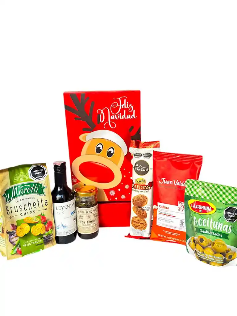 Ancheta Clasica Navideña Con Vino, Tostadas, Miel Lok Y Cafe - Regalo De Navidad - Ancheta Regalo Familiar O Empresarial