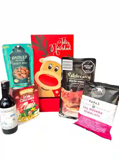 Ancheta Fiesta Navideña Con Vino, Swiss Miss Y Datiles - Regalo De Navidad - Ancheta Regalo Familiar O Empresarial