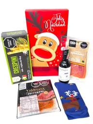 Ancheta Magica Navidad Con Vino, Carnes Frias Y Calcetines Divertidos De Navidad - Regalo De Navidad - Ancheta Regalo Familiar O Empresarial