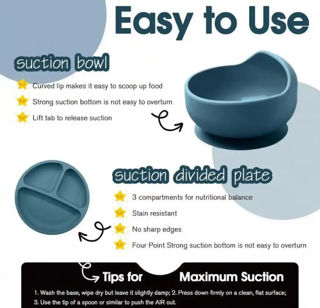 Set Vajilla Bebe En Silicona Kit Alimentacion 6 Piezas Niño