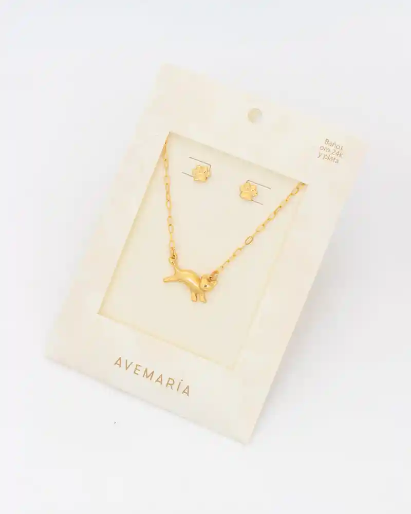 Ave María Set Collar Gato + Aretes Huella