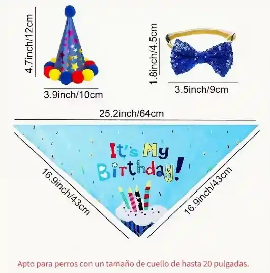 Cumpleaños Para Mascotas Set 3 Piezas Talla G