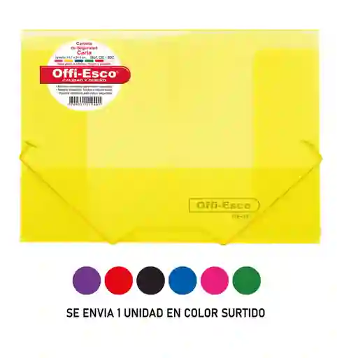 Carpeta Plástica Con Elastico. Tamaño Carta. Colores Surtidos Oe-802